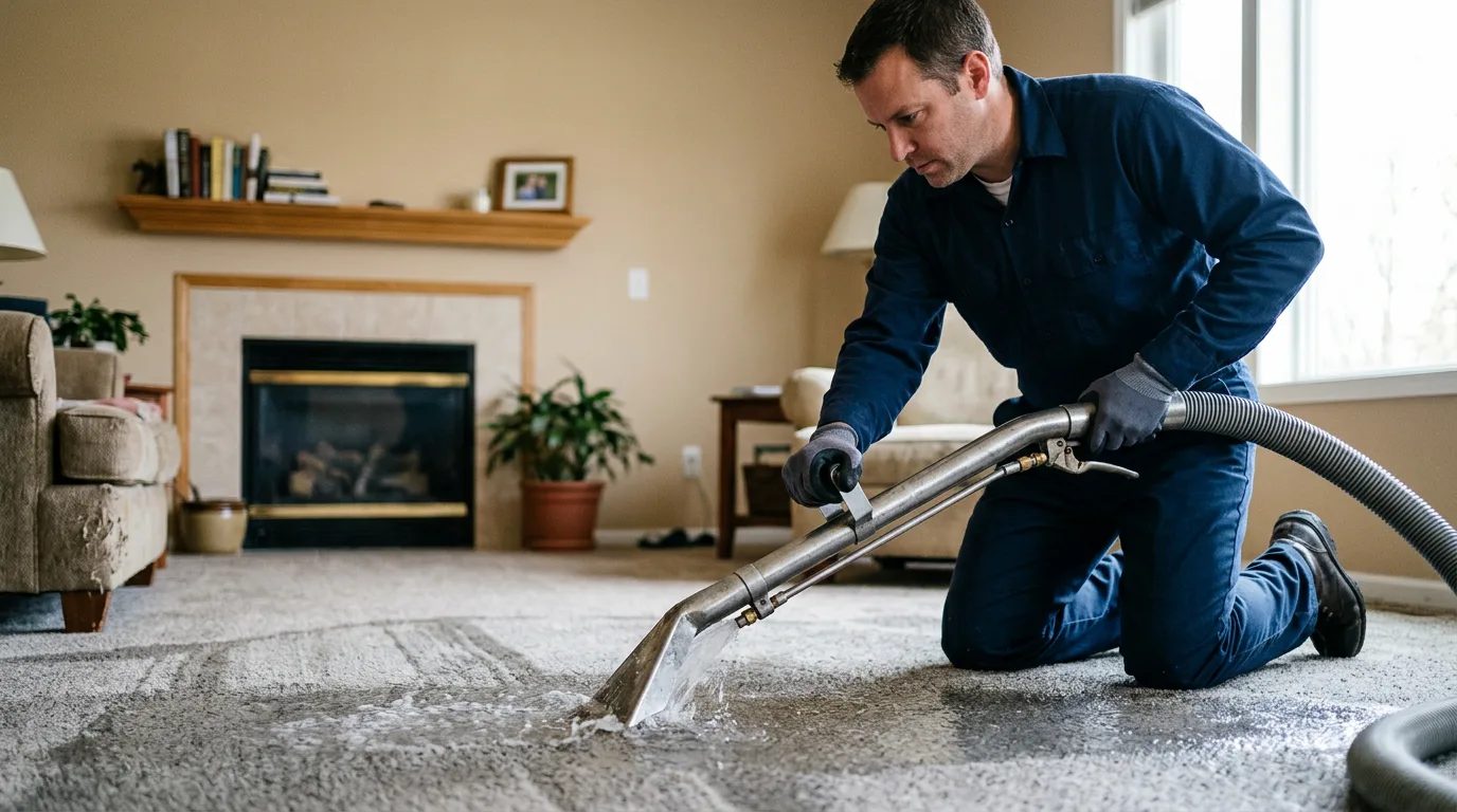 Water damage restoration technician working near Ashton, IL